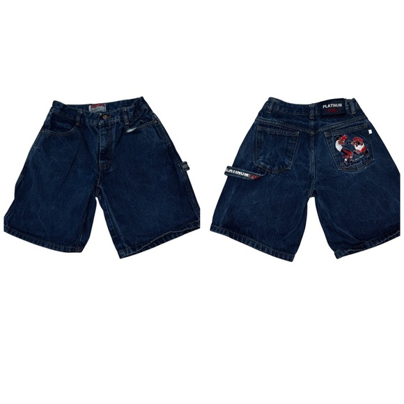 FUBU Plantinum Jeans Boy's 10-12 Vintage Y2K Denim Bermuda Jeans Embroidered - Picture 1 of 7